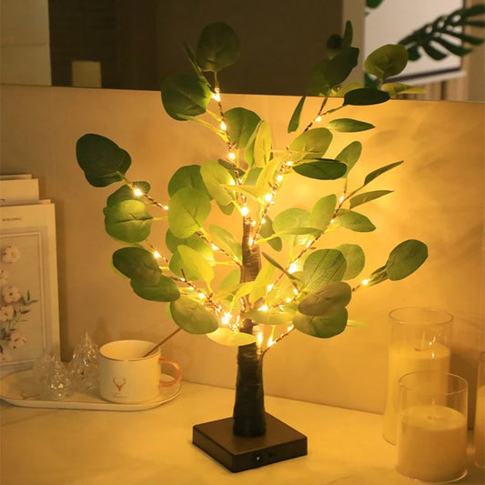LED Table Lamp Artificial Eucalyptus Tree 55cm LEDs Battery USB Operated Tree Lights For Room Party Decor Decoration Lamp Gift